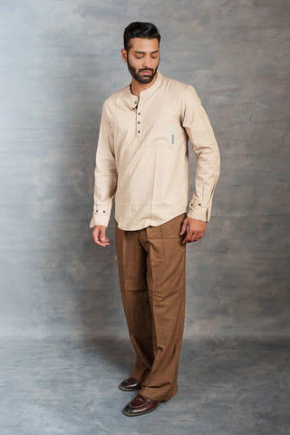 Handwoven Khadi Full-Sleeve Shirt with Applique Detailing