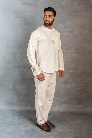 Artisan-Crafted Khadi Shirt with Hand Applique – Full Sleeves