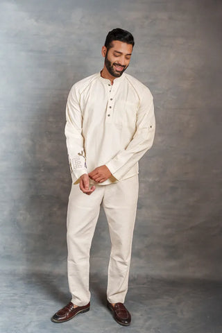 Artisan-Crafted Khadi Shirt with Hand Applique – Full Sleeves