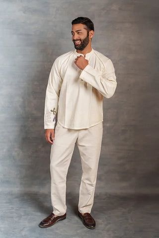 Artisan-Crafted Khadi Shirt with Hand Applique – Full Sleeves