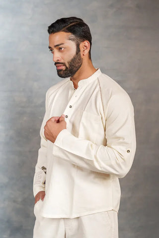 Artisan-Crafted Khadi Shirt with Hand Applique – Full Sleeves