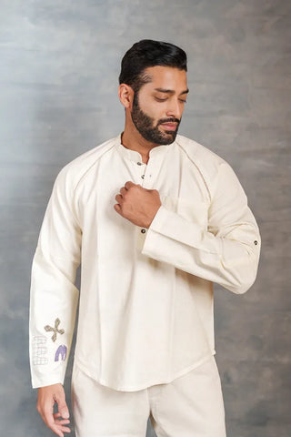 Artisan-Crafted Khadi Shirt with Hand Applique – Full Sleeves