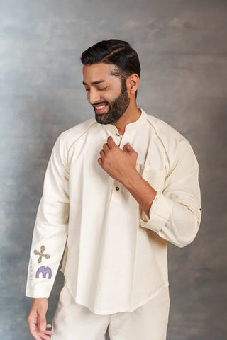 Artisan-Crafted Khadi Shirt with Hand Applique – Full Sleeves
