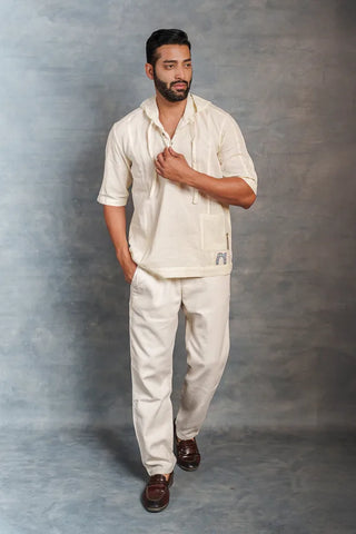 Handwoven Khadi Hoodie with Applique Detailing