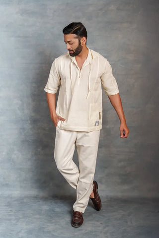 Handwoven Khadi Hoodie with Applique Detailing