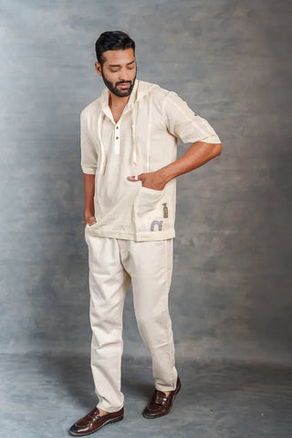 Handwoven Khadi Hoodie with Applique Detailing