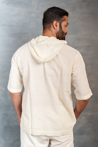 Handwoven Khadi Hoodie with Applique Detailing