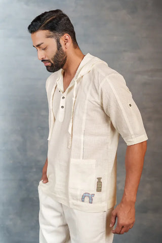 Handwoven Khadi Hoodie with Applique Detailing