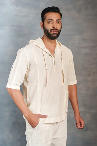 Handwoven Khadi Hoodie with Applique Detailing