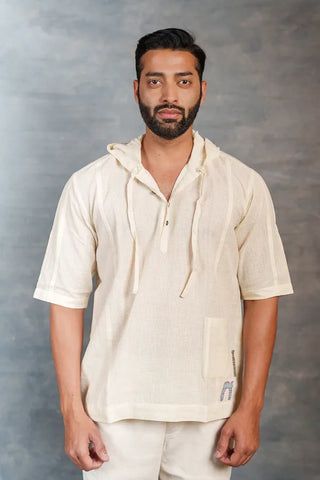 Handwoven Khadi Hoodie with Applique Detailing
