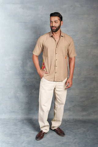 Men’s Short Sleeve Khadi Shirt – Handmade Detailing & applique