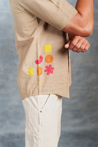Men’s Short Sleeve Khadi Shirt – Handmade Detailing & applique