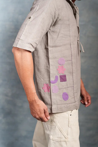 Half Sleeve Khadi Shirt with Hand-Applique & Hood