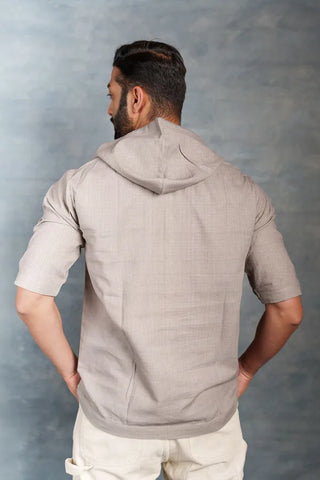 Half Sleeve Khadi Shirt with Hand-Applique & Hood