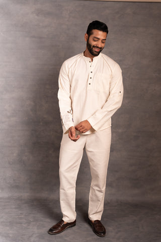 Artisan-crafted khadi shirt with hand applique – foldable sleeves - party