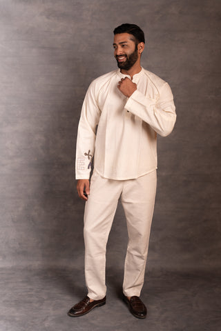 Artisan-crafted khadi shirt with hand applique – foldable sleeves - party