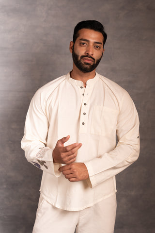 Artisan-crafted khadi shirt with hand applique – foldable sleeves - party