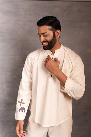 Artisan-crafted khadi shirt with hand applique – foldable sleeves - party