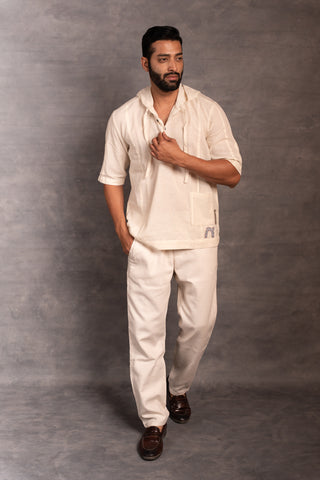 Handwoven khadi hoodie with applique detailing