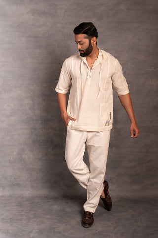 Handwoven khadi hoodie with applique detailing