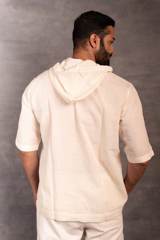 Handwoven khadi hoodie with applique detailing