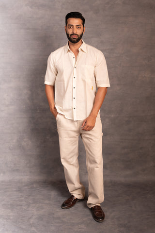 Handwoven khadi short sleeve shirt – classic ivory - sleeves party