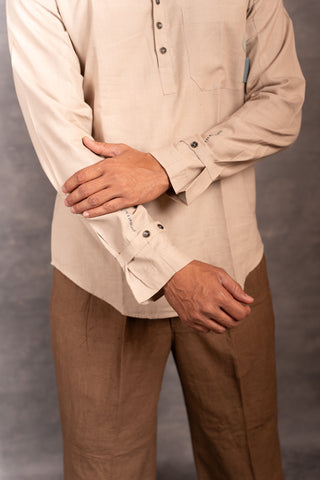 Handwoven khadi full-sleeve shirt with applique detailing - sleeves party