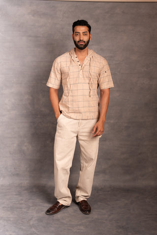 Slow fashion khadi kurta – applique & hand work finish - hoodie