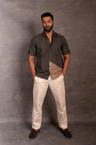 Handwoven khadi shirt with hand applique – artisan made - sleeves party