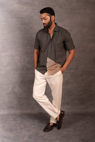 Handwoven khadi shirt with hand applique – artisan made - sleeves party