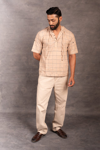 Slow fashion khadi kurta – applique & hand work finish - hoodie