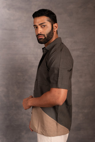 Handwoven khadi shirt with hand applique – artisan made - sleeves party