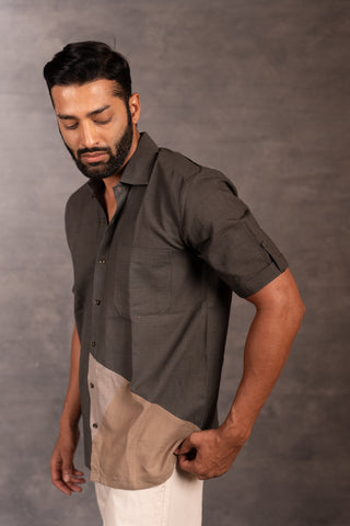 Handwoven khadi shirt with hand applique – artisan made - sleeves party