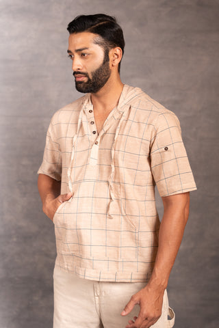 Slow fashion khadi kurta – applique & hand work finish - hoodie