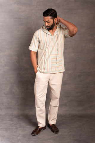 The artisan’s grid: handwoven khadi hoodie shirt with applique & pockets - men’s