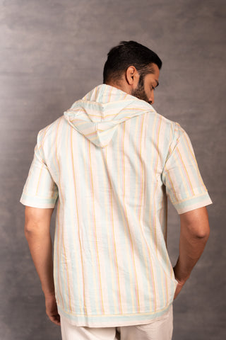 The artisan’s grid: handwoven khadi hoodie shirt with applique & pockets - men’s