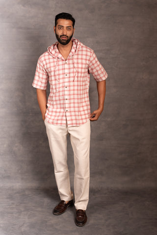 Handwoven khadi shirt with hoodie – artisan applique & handwork - dress