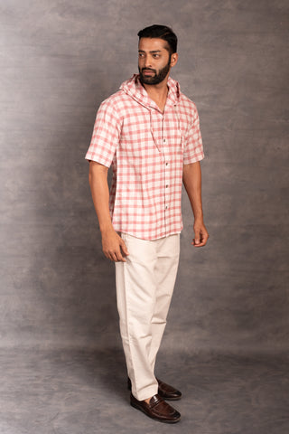 Handwoven khadi shirt with hoodie – artisan applique & handwork - dress