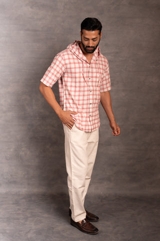 Handwoven khadi shirt with hoodie – artisan applique & handwork - dress