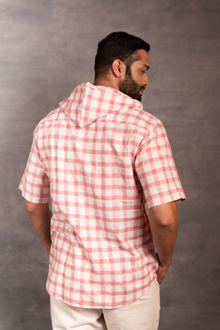 Handwoven khadi shirt with hoodie – artisan applique & handwork - dress