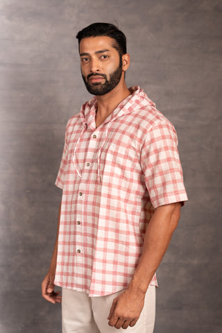 Handwoven khadi shirt with hoodie – artisan applique & handwork - dress