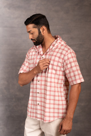 Handwoven khadi shirt with hoodie – artisan applique & handwork - dress
