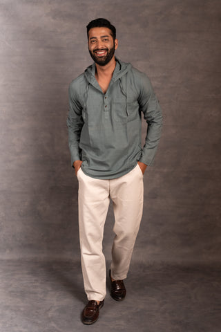 Handwoven khadi hoodie top with hand applique & full sleeves – artisan-made - dress
