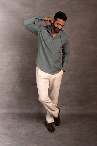 Handwoven khadi hoodie top with hand applique & full sleeves – artisan-made - dress