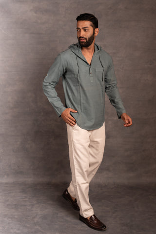 Handwoven khadi hoodie top with hand applique & full sleeves – artisan-made - dress