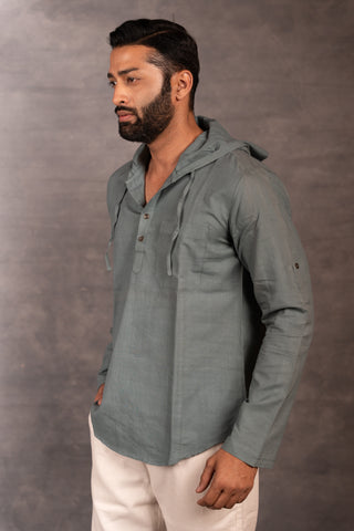 Handwoven khadi hoodie top with hand applique & full sleeves – artisan-made - dress