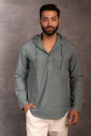 Handwoven khadi hoodie top with hand applique & full sleeves – artisan-made - dress