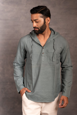 Handwoven khadi hoodie top with hand applique & full sleeves – artisan-made - dress