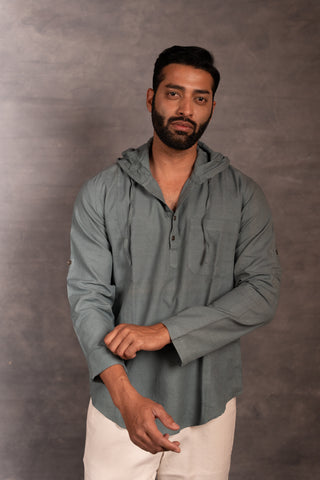 Handwoven khadi hoodie top with hand applique & full sleeves – artisan-made - dress