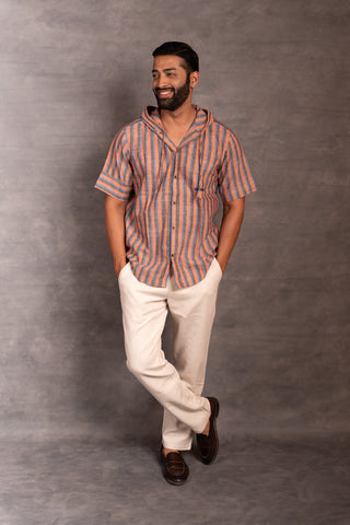 Urban khadi: sustainable handspun hoodie shirt with front pockets - dress